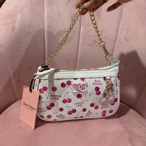 Juicy Couture Pink and White Cherry Mini Bag gold chain
